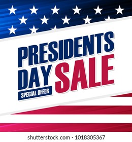 United States Presidents Day Sale special offer background with american national flag for business, promotion and holiday shopping. Vector illustration.