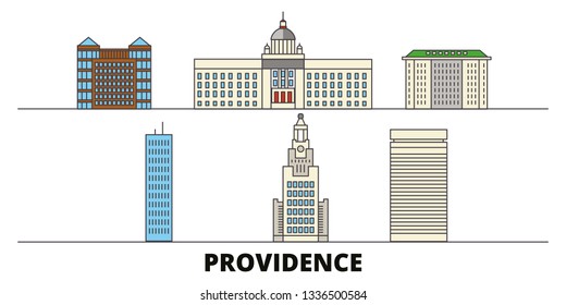 United States, Providence flat landmarks vector illustration. United States, Providence line city with famous travel sights, skyline, design. 