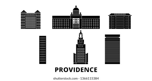 United States, Providence flat travel skyline set. United States, Providence black city vector illustration, symbol, travel sights, landmarks.