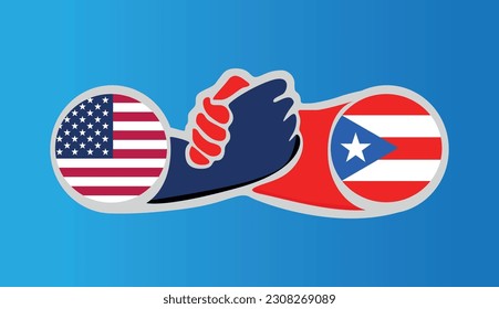 United States and Puerto Rico Hand In Hand Flag Graphic Element Illustration Template Design
