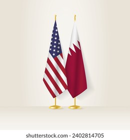 United States and Qatar national flag on a light background. Vector illustration.