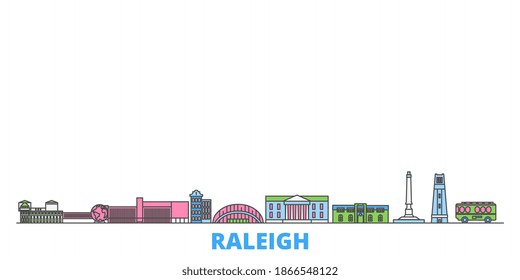 United States, Raleigh line cityscape, flat vector. Travel city landmark, oultine illustration, line world icons