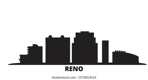 United States, Reno city skyline isolated vector illustration. United States, Reno travel black cityscape