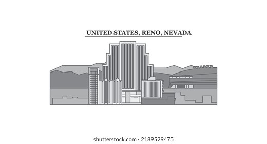 Estados Unidos, Reno ciudad horizonte aislado ilustración vectorial, íconos