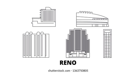 United States, Reno line travel skyline set. United States, Reno outline city vector illustration, symbol, travel sights, landmarks.