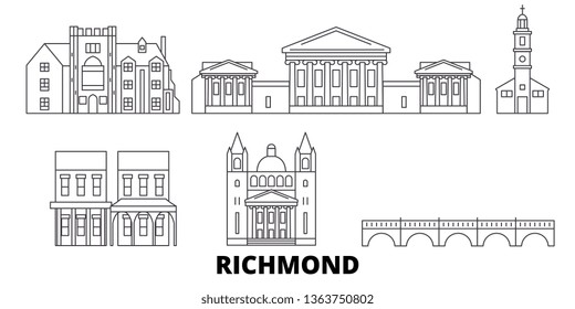 United States, Richmond line travel skyline set. United States, Richmond outline city vector illustration, symbol, travel sights, landmarks.