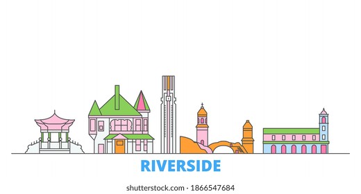 United States, Riverside line cityscape, flat vector. Travel city landmark, oultine illustration, line world icons