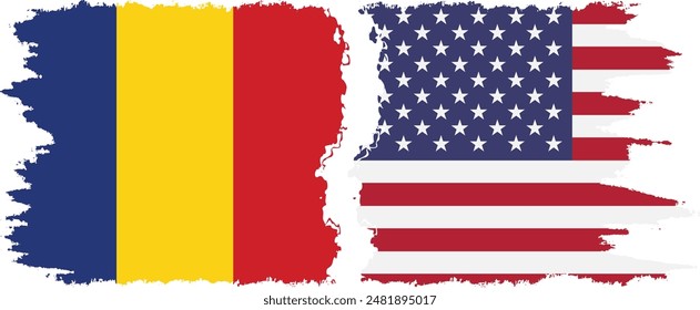 Estados Unidos y Rumania grunge banderas conexión, Vector