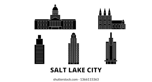 United States, Salt Lake City flat travel skyline set. United States, Salt Lake City black city vector illustration, symbol, travel sights, landmarks.