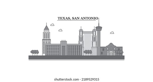 United States, San Antonio city skyline isolated vector illustration, icons