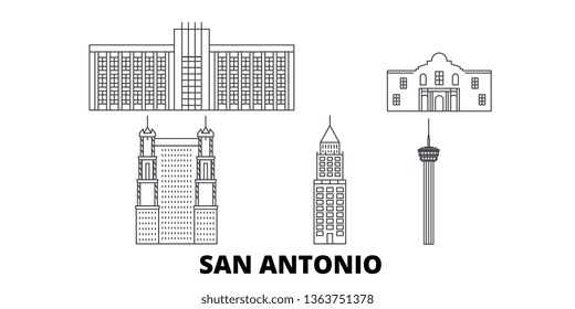 United States, San Antonio line travel skyline set. United States, San Antonio outline city vector illustration, symbol, travel sights, landmarks.