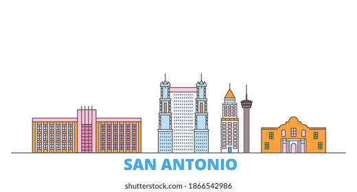 United States, San Antonio line cityscape, flat vector. Travel city landmark, oultine illustration, line world icons