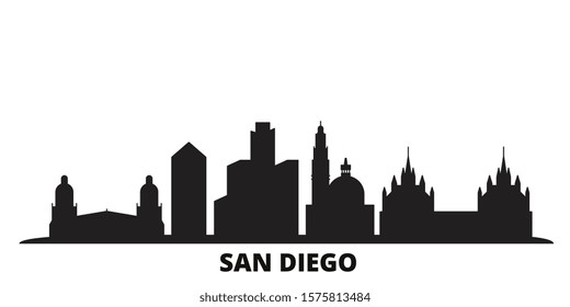 United States, San Diego city skyline isolated vector illustration. United States, San Diego travel black cityscape