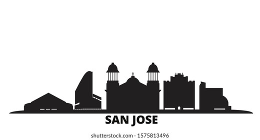 Estados Unidos, la ciudad de San José, la silueta aislada del vector ilustración. Estados Unidos, paisaje urbano negro de San José