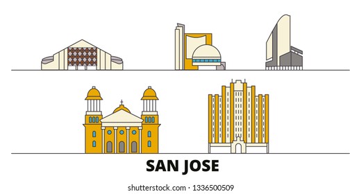 United States, San Jose flat landmarks vector illustration. United States, San Jose line city with famous travel sights, skyline, design. 