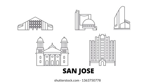 United States, San Jose line travel skyline set. United States, San Jose outline city vector illustration, symbol, travel sights, landmarks.