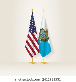 United States and San Marino national flag on a light background. Vector illustration.