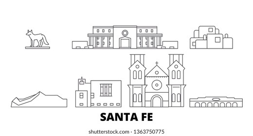 United States, Santa Fe line travel skyline set. United States, Santa Fe outline city vector illustration, symbol, travel sights, landmarks.