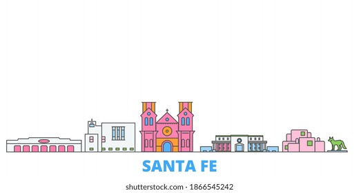 United States, Santa Fe line cityscape, flat vector. Travel city landmark, oultine illustration, line world icons
