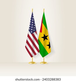 United States and Sao Tome and Principe national flag on a light background. Vector illustration.