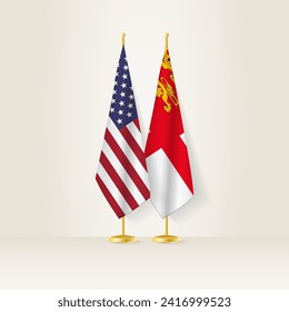 United States and Sark national flag on a light background. Vector illustration.