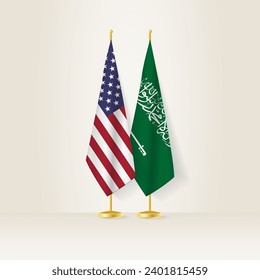 United States and Saudi Arabia national flag on a light background. Vector illustration.