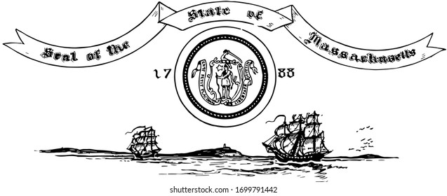 The United States seal of Massachusetts in 1788, vintage illustration