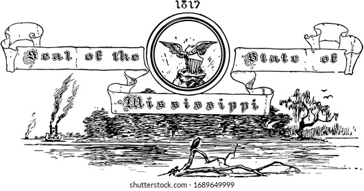 The United States seal of Mississippi in 1817, vintage illustration