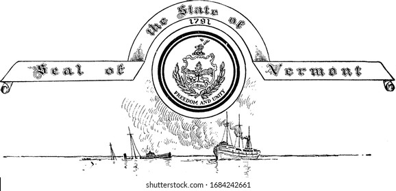 The United States seal of Vermont, vintage illustration