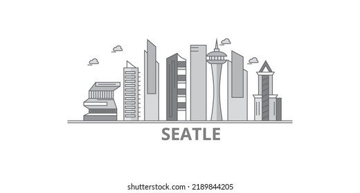 Estados Unidos, ciudad de Seattle esquyline ilustración vectorial aislada, íconos