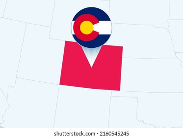 United States with selected Colorado map and Colorado flag icon. Vector map and flag.