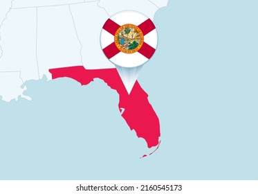 United States with selected Florida map and Florida flag icon. Vector map and flag.
