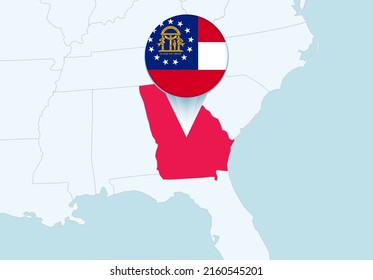 United States with selected Georgia map and Georgia flag icon. Vector map and flag.