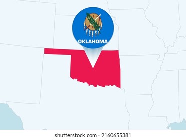 United States with selected Oklahoma map and Oklahoma flag icon. Vector map and flag.