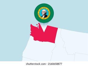 United States with selected Washington map and Washington flag icon. Vector map and flag.