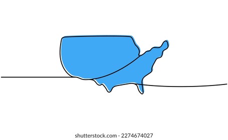United States silhouette colored one line continuous drawing  USA country silhouette continuous one line colorful illustration 