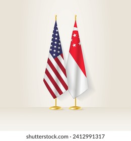 United States and Singapore national flag on a light background. Vector illustration.