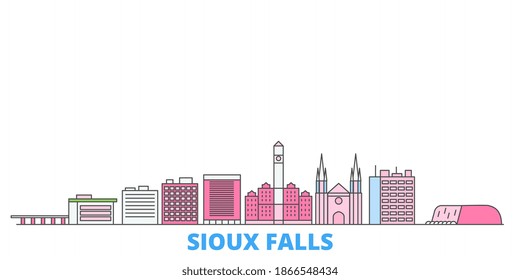United States, Sioux Falls line cityscape, flat vector. Travel city landmark, oultine illustration, line world icons