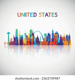 United States skyline silhouette in colorful geometric style. Symbol for your design. Vector illustration.