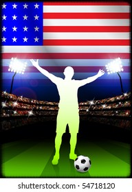 United States Soccer Player in Stadium Match Original Illustration