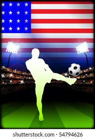 United States Soccer Player in Stadium Match Original Illustration