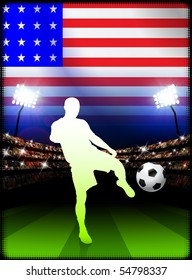 United States Soccer Player in Stadium Match Original Illustration