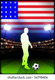 United States Soccer Player in Stadium Match Original Illustration