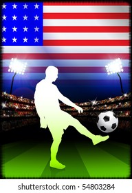 United States Soccer Player in Stadium Match Original Illustration