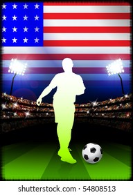 United States Soccer Player in Stadium Match Original Illustration