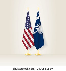 Bandera nacional de Estados Unidos y Carolina del Sur sobre un fondo ligero. Ilustración vectorial.