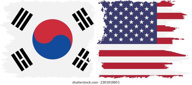 United States and South Korea grunge flags connection, vector