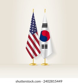 Bandera nacional de Estados Unidos y Corea del Sur sobre un fondo ligero. Ilustración vectorial.