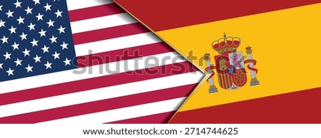 United States and Spain flags overlapping symbolizing strong international friendship and diplomatic ties
