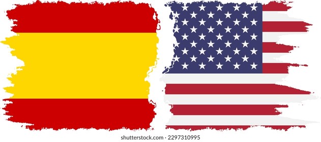 United States and Spain grunge flags connection, vector